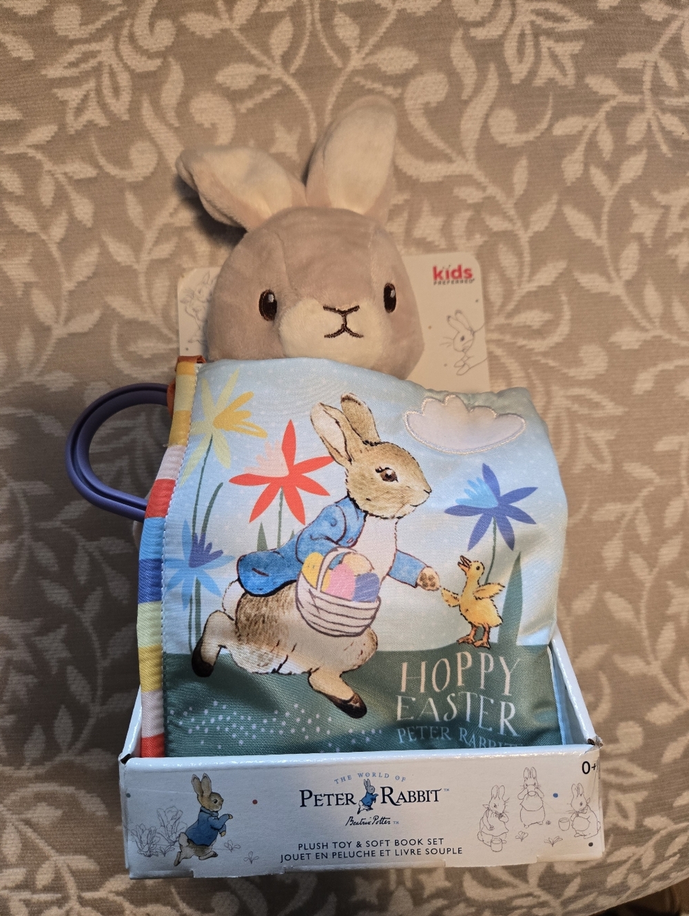 Plush Toy & Soft Book - Beige Bunny with Blue Cover